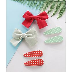 Pine Kids Hair Clips Pack of 6 - Red & Green