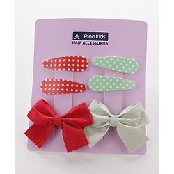 Pine Kids Hair Clips Pack of 6 - Red & Green