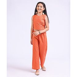 Pine Kids Half Sleeves Top and Palazzo Set Printed - Orange