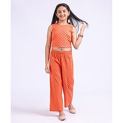 Pine Kids Half Sleeves Top and Palazzo Set Printed - Orange