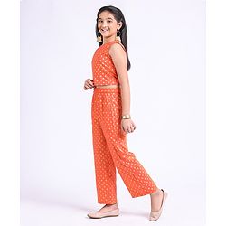 Pine Kids Half Sleeves Top and Palazzo Set Printed - Orange