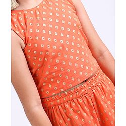 Pine Kids Half Sleeves Top and Palazzo Set Printed - Orange