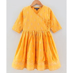 Pine Kids Three Fourth Sleeves Ethnic Dress - Yellow