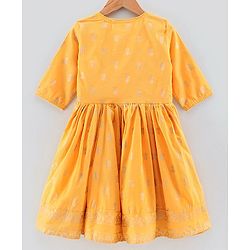 Pine Kids Three Fourth Sleeves Ethnic Dress - Yellow