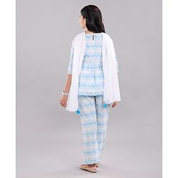 Pine Kids Three Fourth Sleeves Printed Kurta & Salwar with Duppatta - White Blue