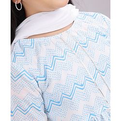 Pine Kids Three Fourth Sleeves Printed Kurta & Salwar with Duppatta - White Blue