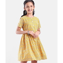Pine Kids Half Sleeves Printed Ethnic Dress- Yellow