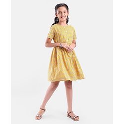 Pine Kids Half Sleeves Printed Ethnic Dress- Yellow