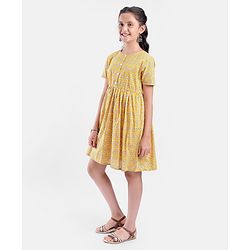 Pine Kids Half Sleeves Printed Ethnic Dress- Yellow