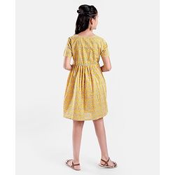 Pine Kids Half Sleeves Printed Ethnic Dress- Yellow