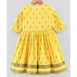 Pine Kids Three Fourth Sleeves Ethnic Dress Floral Print - Yellow