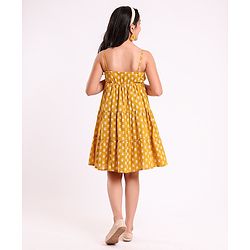 Pine Kids Singlet Sleeves Cotton Floral Printed Ethnic Dress - Mustard
