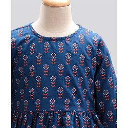 Pine Kids Full Sleeves Cotton Printed Kurti and Polka Dot Lehenga - Blue