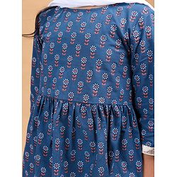 Pine Kids Full Sleeves Cotton Printed Kurti and Polka Dot Lehenga - Blue