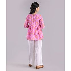 Pine Kids Full Sleeves Cotton Printed Kurti with Palazzo - Pink