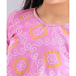 Pine Kids Full Sleeves Cotton Printed Kurti with Palazzo - Pink