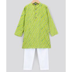 Pine Kids Full Sleeves Kurta Pajama Set Printed - Green