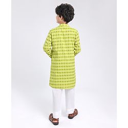 Pine Kids Full Sleeves Cotton Printed Kurta and Pyjama Set - Green