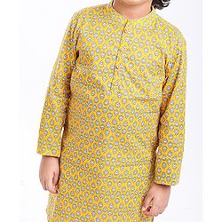 Pine Kids Full Sleeves Printed Kurta & Pyjama Set - Yellow White