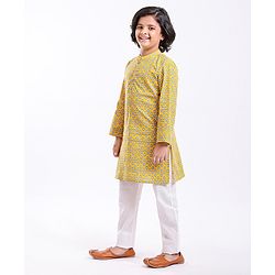 Pine Kids Full Sleeves Printed Kurta & Pyjama Set - Yellow White