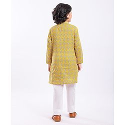 Pine Kids Full Sleeves Printed Kurta & Pyjama Set - Yellow White