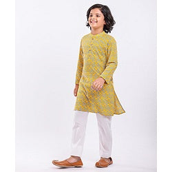 Pine Kids Full Sleeves Printed Kurta & Pyjama Set - Yellow White