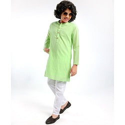 Pine Kids Full Sleeves Cotton Kurta Pajama Set Solid - Green
