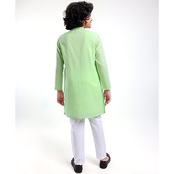 Pine Kids Full Sleeves Cotton Kurta Pajama Set Solid - Green