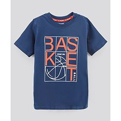 Pine Kids Bio Washed Half Sleeves T Shirt  and Shorts Set Text Print - Blue