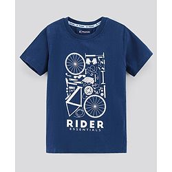 Pine Kids Half Sleeves Biowashed Cotton T-Shirt And Shorts Set Rider Essentials Print - Blue