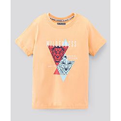 Pine Kids Half Sleeves Biowashed T-Shirt & Shorts Set Wilderness Print - Peach Blue