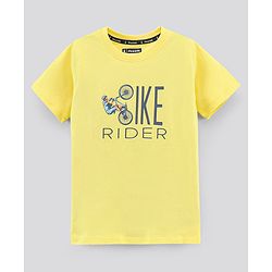 Pine Kids Half Sleeves Biowashed Cotton T-Shirt And Shorts Set Like Rider Print - Yellow Blue