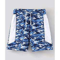 Pine Kids Half Sleeves Bio Washed Cotton T-Shirt With Knee Length Shorts Game On Embroidery And Camo Print - Blue Grey