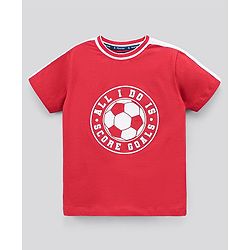Pine Kids Half Sleeves Cotton T Shirt And Shorts Set Football Print - Red Blue