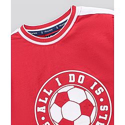 Pine Kids Half Sleeves Cotton T Shirt And Shorts Set Football Print - Red Blue