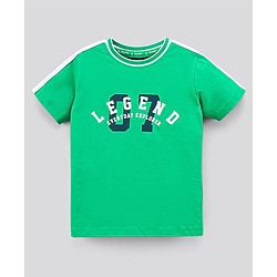 Pine Kids Bio Washed Half Sleeves T Shirt  and Shorts Set Text Print - Green