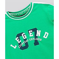 Pine Kids Bio Washed Half Sleeves T Shirt  and Shorts Set Text Print - Green