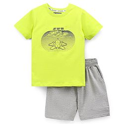 Pine Kids Half Sleeves Cotton T Shirt And Shorts Set Placement Print - Green Grey