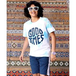 Pine Kids Half Sleeves Biowashed Cotton T-Shirt And Knee Length Shorts Set With Side Pockets Good Times HD Print - Blue