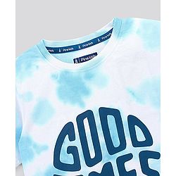 Pine Kids Half Sleeves Biowashed Cotton T-Shirt And Knee Length Shorts Set With Side Pockets Good Times HD Print - Blue