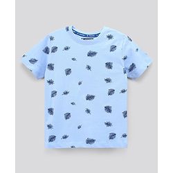 Pine Kids Bio Washed Half Sleeves T Shirt  and Shorts Set Leaf Print - Blue