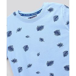 Pine Kids Bio Washed Half Sleeves T Shirt  and Shorts Set Leaf Print - Blue