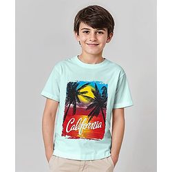 Pine Kids Half Sleeves Bio Washed T-Shirt California Print - Light Blue