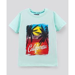 Pine Kids Half Sleeves Bio Washed T-Shirt California Print - Light Blue