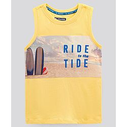 Pine Kids Sleeveless Bio Washed T-Shirt Beach Print - Yellow