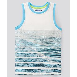 Pine Kids Sleeveless Biowashed T-Shirt Sea Print - Blue