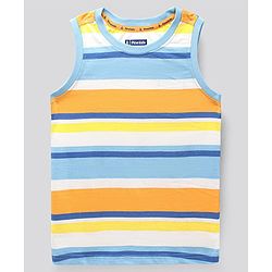 Pine Kids Sleeveless Bio Washed T-Shirt Stripes Print - Yellow Blue