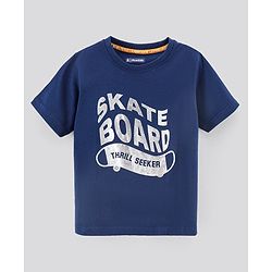 Pine Kids Half Sleeves Biowashed T-Shirt & Shorts Set Text Print - Blue