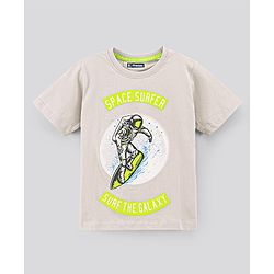 Pine Kids Half Sleeves Biowashed T-Shirt & Shorts Set Surfing & Text Print - Cream Green