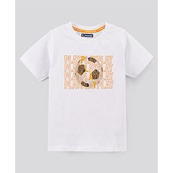 Pine Kids Half Sleeves Biowashed T-Shirt & Shorts Set Football & Play Print - Orange White